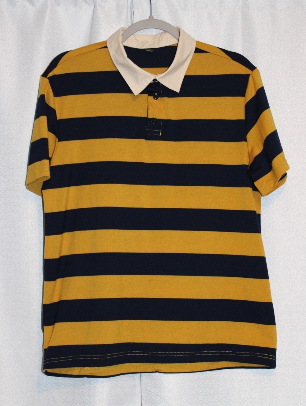Men’s SHEIN Mustard Navy Striped Polo Shirt Size S